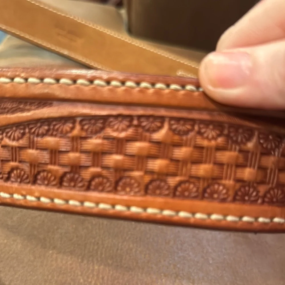 Rod Kibler Embossed Leather Belt with Stitching EUC